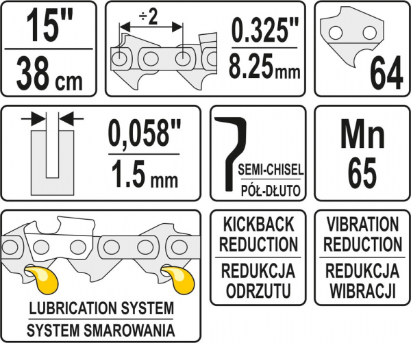 Lant pentru drujba YATO 15 Inch/38 cm 0.325 Inch 1.5mm 64 dinti [3]