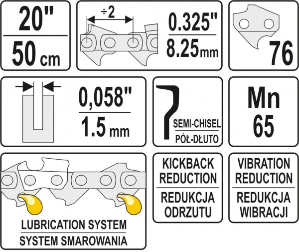 Lant pentru drujba YATO 20 Inch/50 cm 0.325 Inch 1.5mm 76 dinti [3]