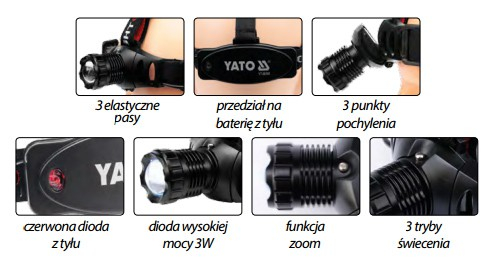 Lanterna cu LED pentru cap YATO, functie zoom, 3W, 100lm [7]