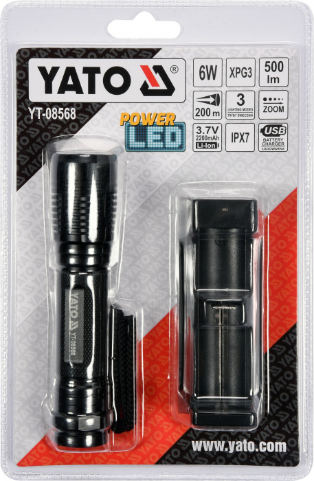 Lanterna led YATO reincarcabila 6W 500lm XPG3 ZOOM 2000 mAh USB [6]