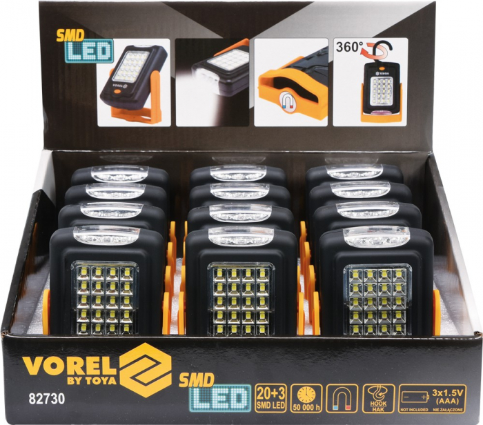 Lampa portabila VOREL magnet 20 + 3 LED 50000h 100 + 12lm [7]