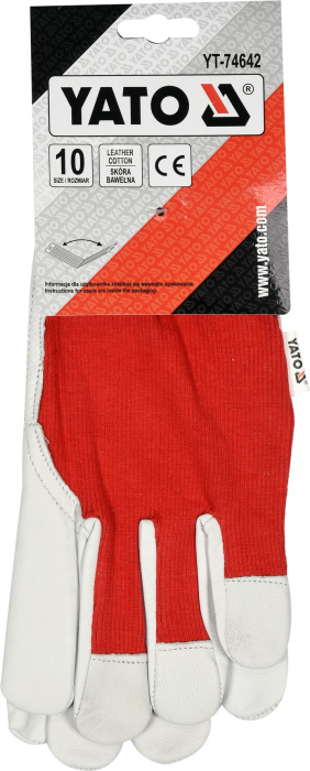 Manusi protectie YATO, bumbac/piele, alb/rosu, marime 10 [2]