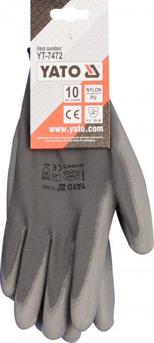 Manusi protectie YATO, nylon gri, PU, marime 10 [2]