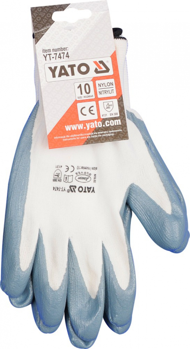 Manusi protectie YATO, nylon alb, cauciucate, marime 10 [2]
