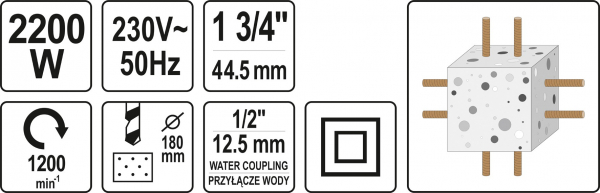 Masina de Gaurit YATO, Pentru Carote Diamantate, 2200W, 30 - 180mm [10]