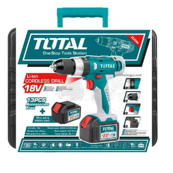 Masina de gaurit TOTAL, cu percutie si acumulator, 18V, Li-Ion, 2X1.5 Ah [3]