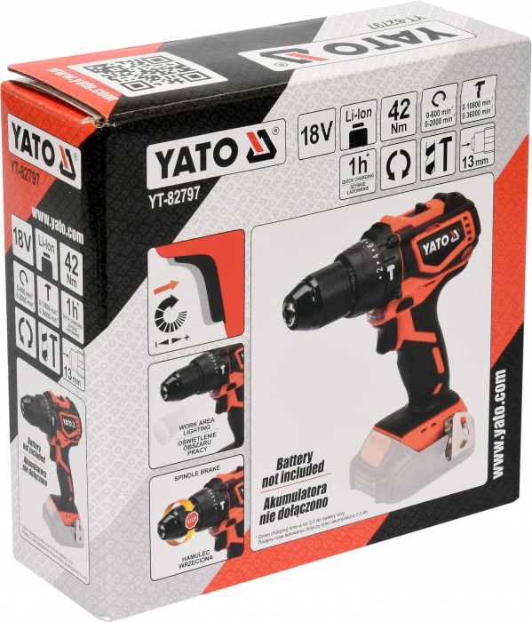 Masina de gaurit/insurubat cu percutie YATO 18V Li-Ion, 42Nm (Fara acumulator si incarcator) [3]