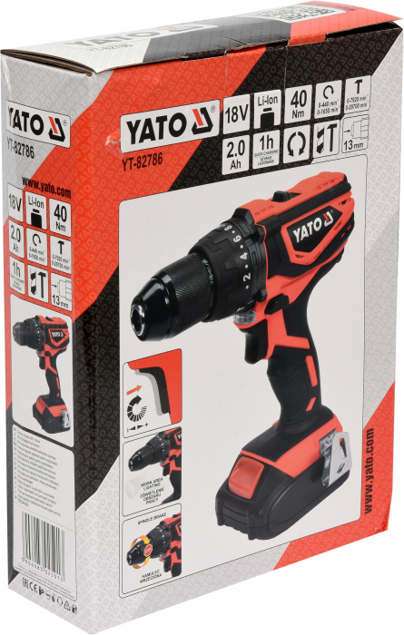 Masina de gaurit/insurubat cu percutie YATO 18V Li-Ion 1X2Ah 40Nm [3]