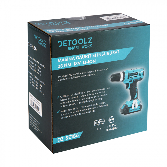 Masina de gaurit si insurubat 28Nm 18V Li-ion DETOOLZ (fara acumulator si incarcator) [3]