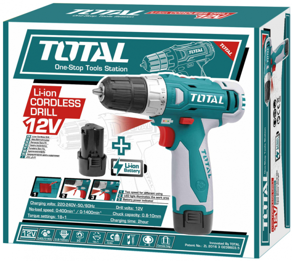 Masina de gaurit TOTAL, cu acumulator, 12V, Li-Ion, 2X2 Ah [2]