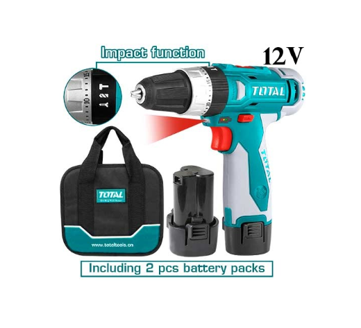 Masina de gaurit TOTAL, cu percutie si acumulator, 12V, Li-Ion, 2X2 Ah [4]