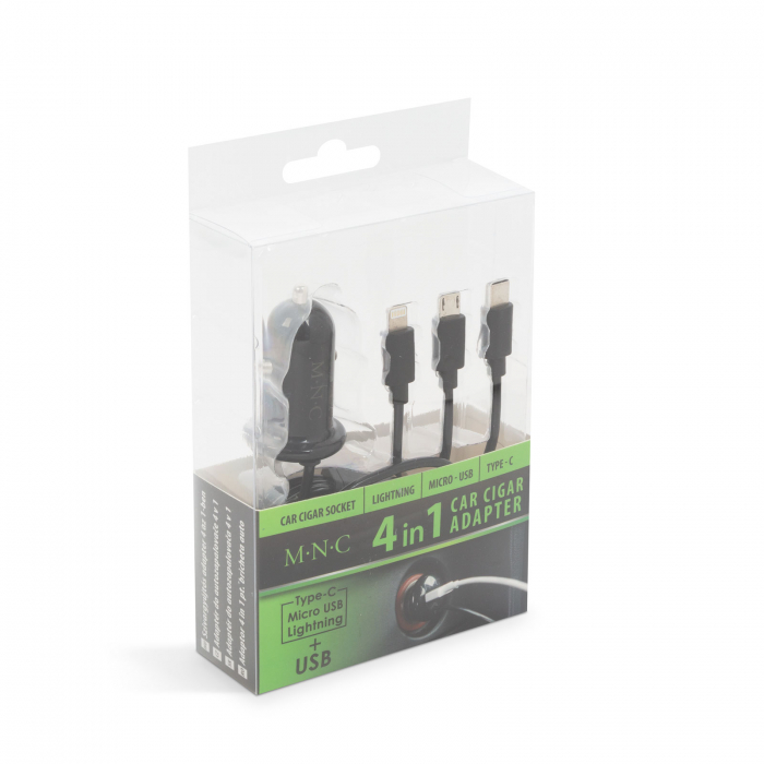 MNC - Adaptor 3 în 1 pentru bricheta auto + USB - negru [4]