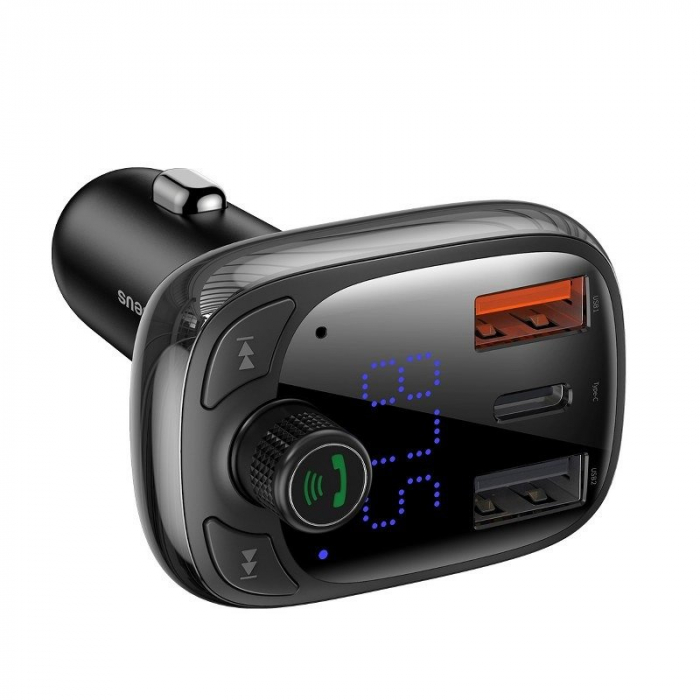 Modulator FM bluetooth 5.0 BASEUS Tip T 2xUSB, USB-C, PD, QC 3.0, microSD (negru) CCTM-B01 [3]