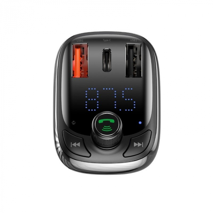 Modulator FM bluetooth 5.0 BASEUS Tip T 2xUSB, USB-C, PD, QC 3.0, microSD (negru) CCTM-B01 [2]