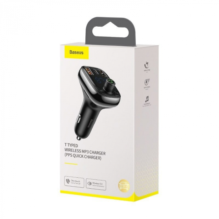 Modulator FM bluetooth 5.0 BASEUS Tip T 2xUSB, USB-C, PD, QC 3.0, microSD (negru) CCTM-B01 [8]