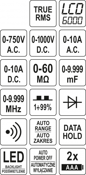 Multimetru digital universal TRUE RMS interval auromat 0-750V LCD 6000 YATO [7]