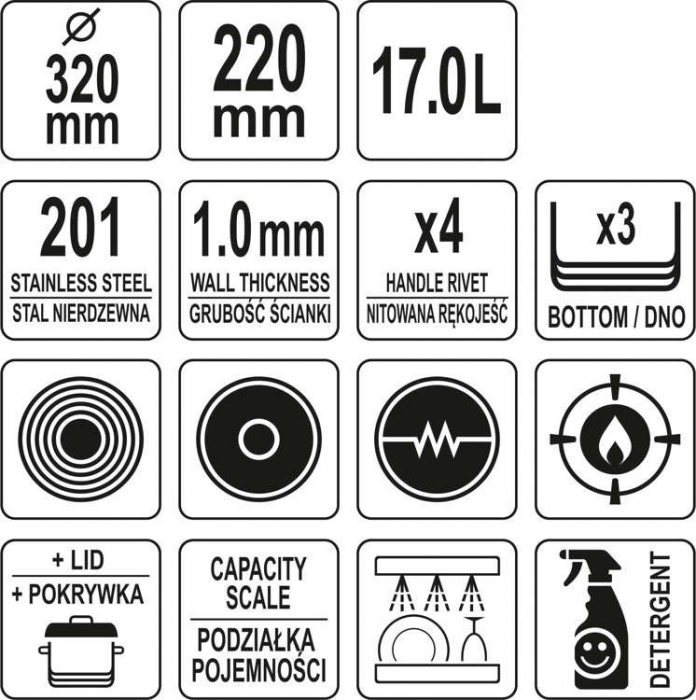Oala medie cu capac YATO 32X22 cm 17L [7]