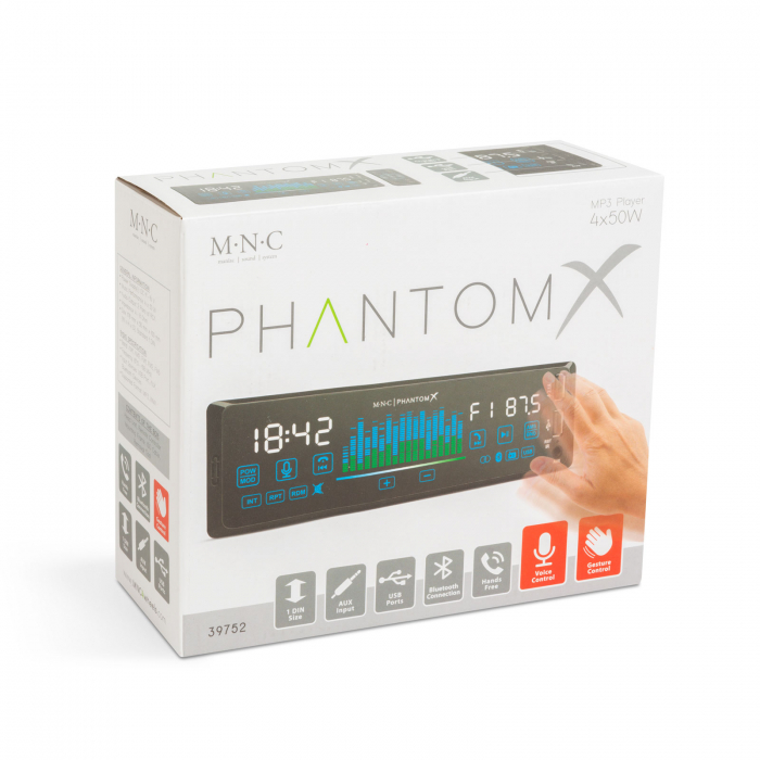 Player auto „PhantomX” - 1 DIN - 4 x 50 W - versiune gestuală - BT - MP3 - AUX - USB [8]