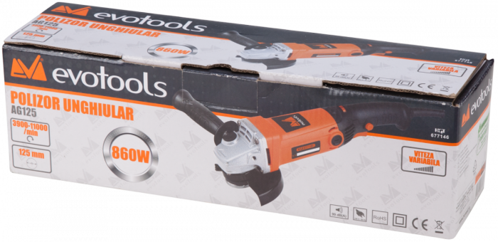Polizor unghiular AG 125 EPTO 860W 125mm 3900-11000rpm turatie reglabila EVOTOOLS [5]