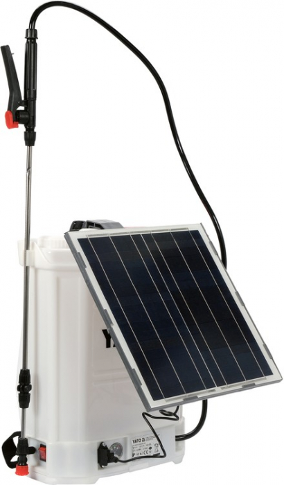 schema montare pompa ridicare presiune panou solar Pompa de stropit cu acumulator 12V 8Ah 16L + panou solar YATO