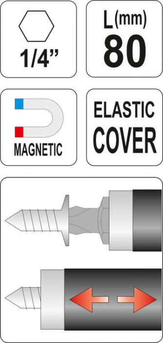 Prelungitor biti cu magnet YATO 1/4 80mm [3]