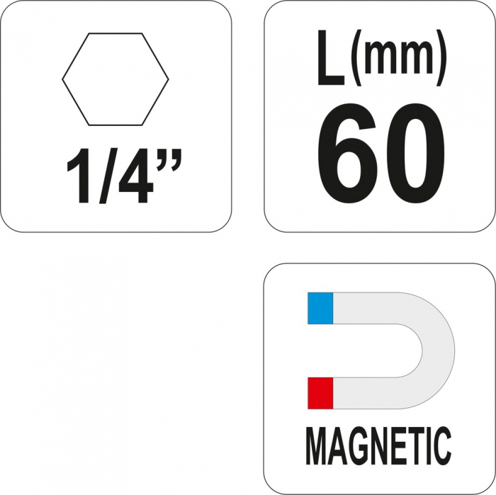 Prelungitor biti cu magnet YATO 1/4 60mm otel [3]