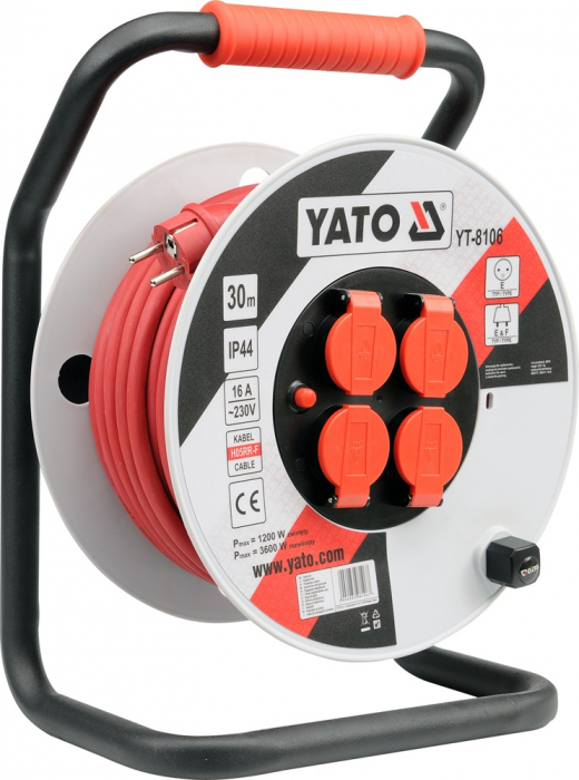 Prelungitor electric yato, pe tambur, 16a, cablu 3x2.5mm2