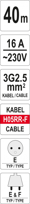 Prelungitor electric YATO, pe tambur, 16A, cablu 3x2.5mm2 [2]