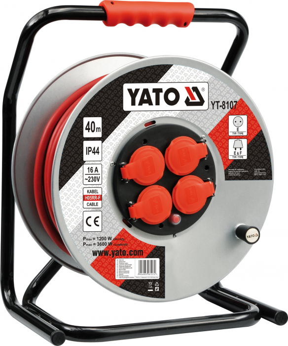 Prelungitor electric yato, pe tambur, 16a, cablu 3x2.5mm2