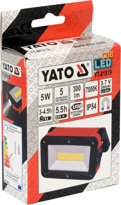 Reflector cu acumulator SMD LED portabil 5W 3.7V 2Ah Li-Ion 300lm YATO [7]
