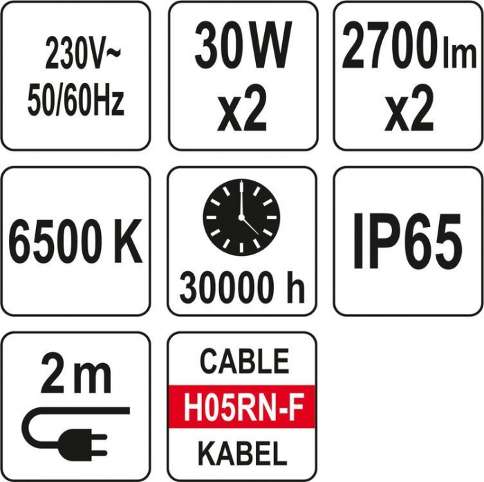 Proiector SMD LED cu stativ 2 x 30 W 2700 LM YATO [7]