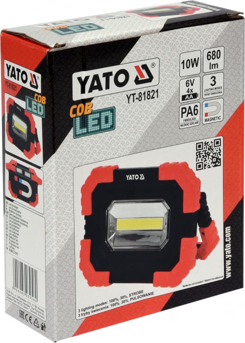 Reflector cu led YATO portabil 10W 680lm 6V 4XAA magnetic [3]