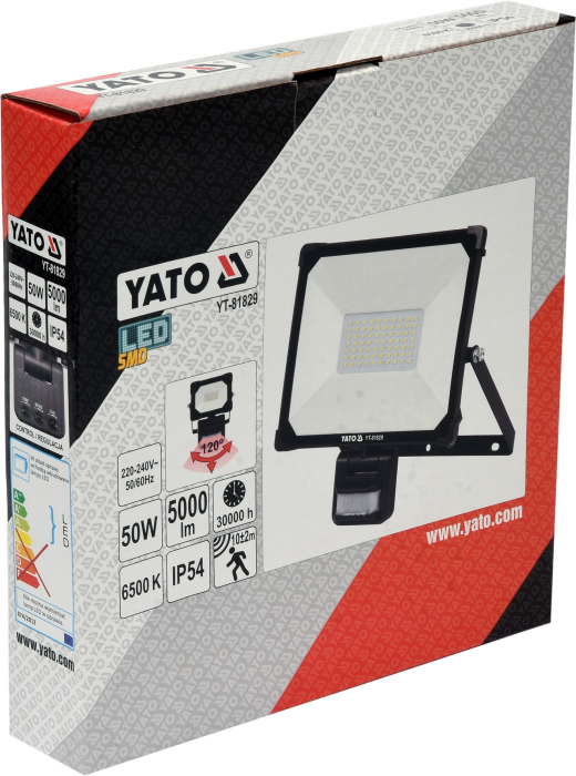 Reflector cu led YATO cu senzor miscare 50W 5000lm 6500K IP54 30000h [5]