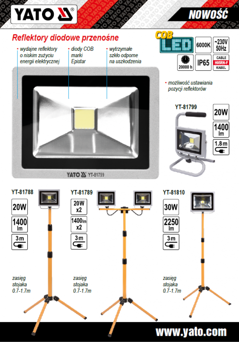 Reflector led YATO cu trepied 1x20W 6000K 1400lm IP65 20000h [7]