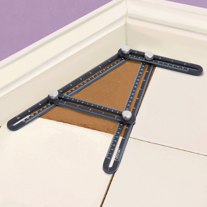 Rigla metalica cuadrilaterala, cu copiator de unghi - 31 x 18 cm [6]