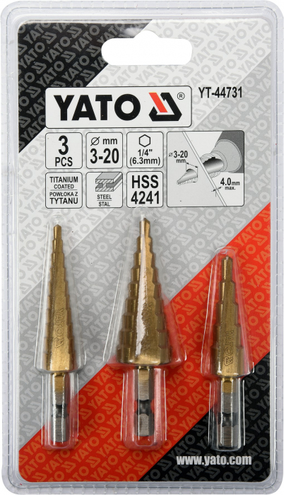 Set burghie in trepte YATO, HSS, 3-20mm, 3buc [3]