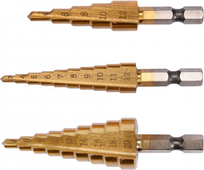Set burghie in trepte YATO, HSS, 3-20mm, 3buc [2]