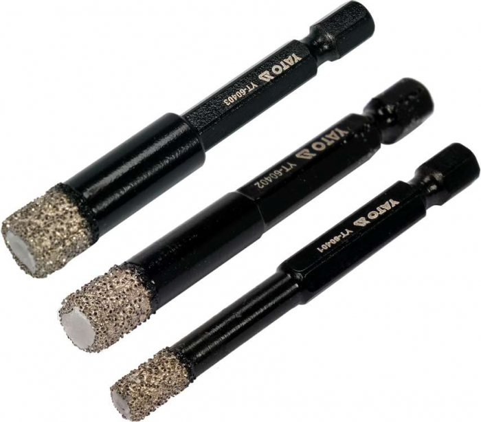 Set burghie diamantate pentru ceramica 6 - 10mm 3buc prindere HEX YATO [2]