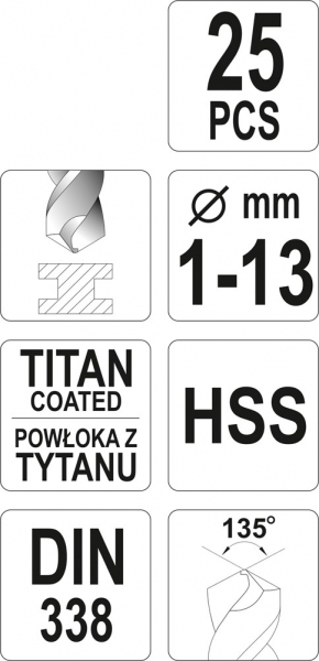 Set burghie pentru metal YATO, HSS-Titan, DIN 338, 25buc [3]