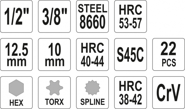 Set chei combinate YATO, pentru alternator, 1/2"-3/8", 22buc [5]