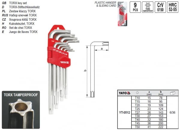 Set chei imbus YATO, torx, T10-T50, Cr-V, 9buc [2]
