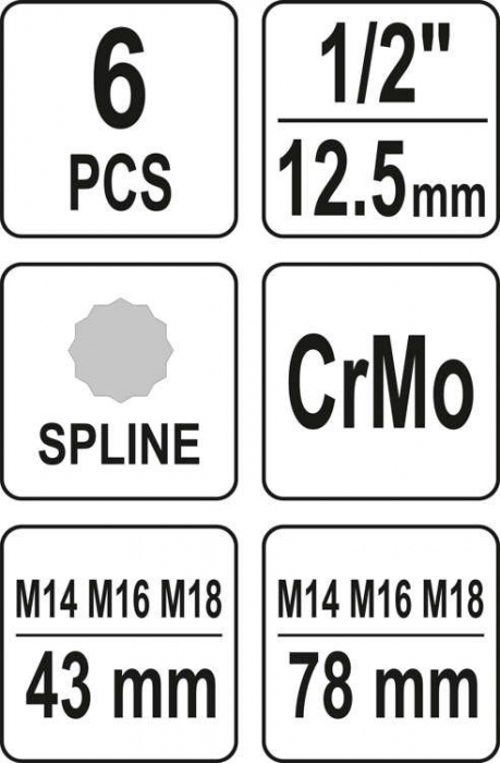 Set chei tubulare de impact YATO SPLINE M14-M18 43-78mm CrMo 1/2 6buc [5]