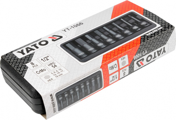 Set chei tubulare YATO, de impact, HEX, 6-19mm, CrMo, 1/2", 8buc [2]
