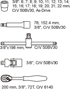 Set chei tubulate YATO, Cu clichet, Adaos Pentru Dulap de Scule, 3/8, 22 buc [3]