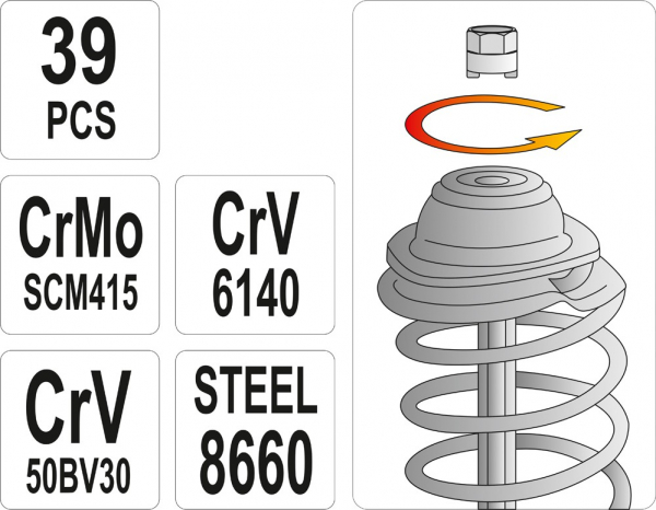 Set chei YATO, pentru fixare amortizoare, 39buc [4]