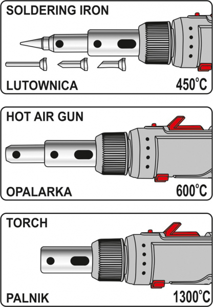 Set ciocan de lipit cu gaz YATO, piezo, 30ml, 30 - 125W, 7piese [7]