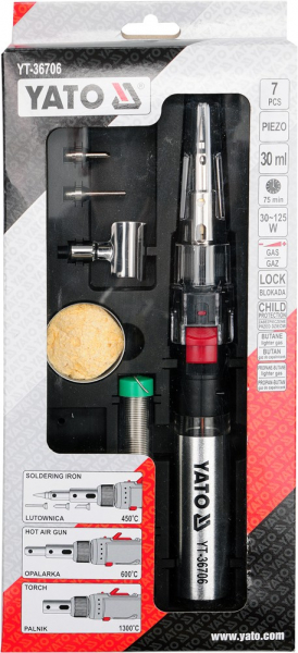 Set ciocan de lipit cu gaz YATO, piezo, 30ml, 30 - 125W, 7piese [4]