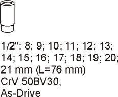Set tubulare adanci YATO, Adaos Pentru Dulap de Scule, CrV, 8 - 21 mm, 1/2, 14 buc [3]