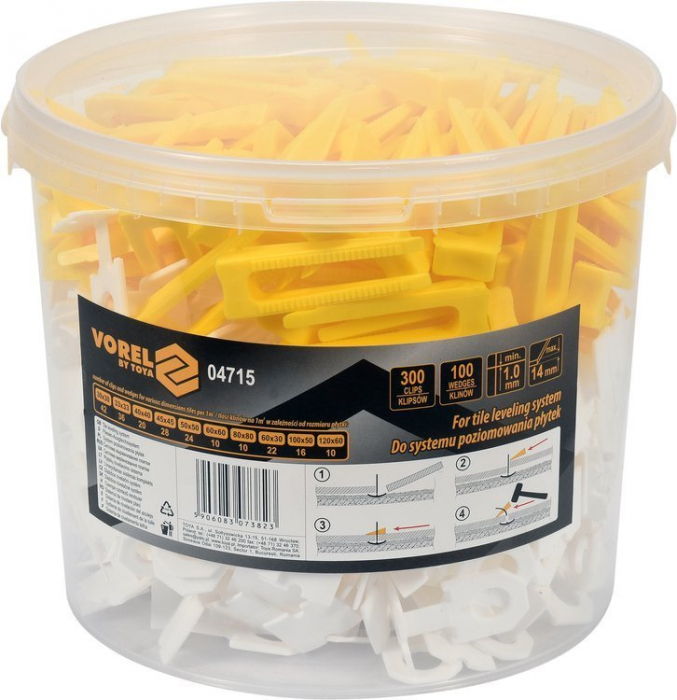 Sistem pentru nivelare placi VOREL 100 pene + 300 cleme 1mm [4]