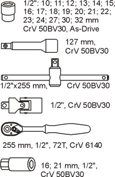 Set chei tubulate YATO, Cu clichet, Adaos Pentru Dulap de Scule, 1/2, 24 buc [3]